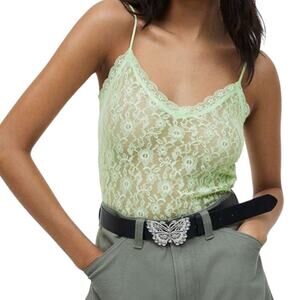 H&M size small camisole sheer light green lace tank top V-neck baby tee cropped​